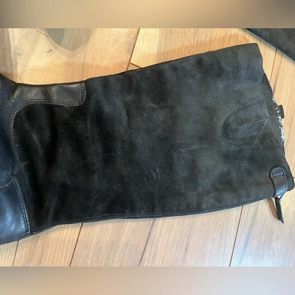 Sam Edelman Pembrooke Tall Riding Boots Black Leather Suede Back Zip Women’s 8